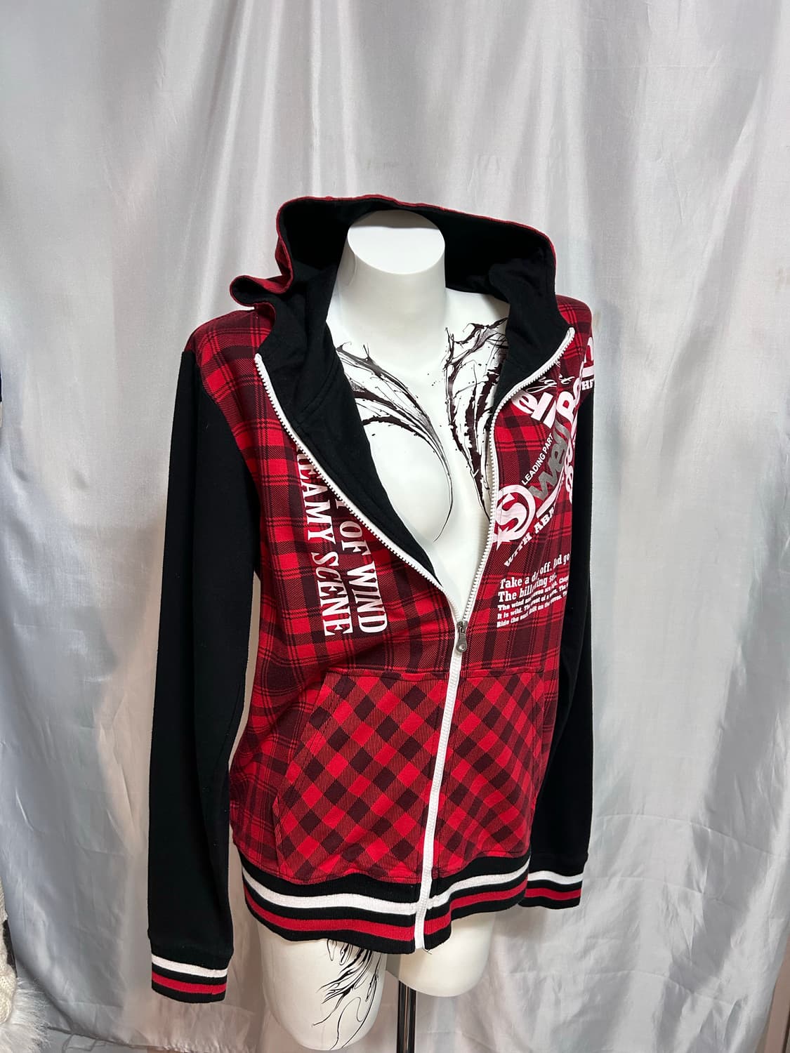 check pattern lettering hood zip-up 상품이미지6