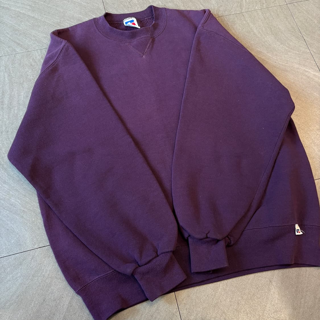 90s 90년대 미국 생산 러셀 블랭크 퍼플 선페이드 스웻셔츠 상품이미지8