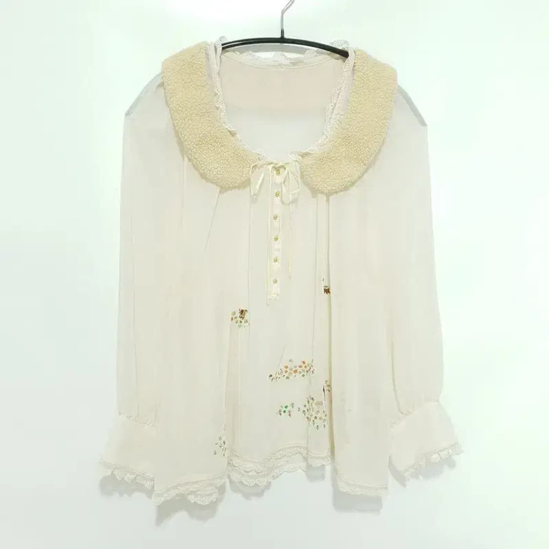 FRANCHE LIPPEE JP 양털 카라 시스루 블라우스 M_M0265 상품이미지1