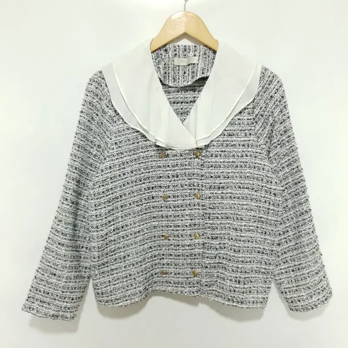 카라 배색 트위드 자켓 F_M0471 상품이미지1
