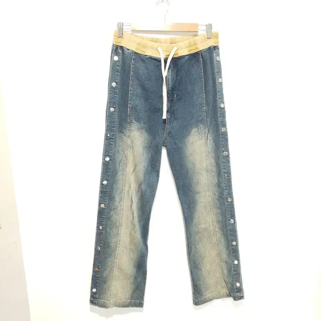 사이드 버튼 밴딩 배색 워싱 데님 팬츠 L_M0653 상품이미지1