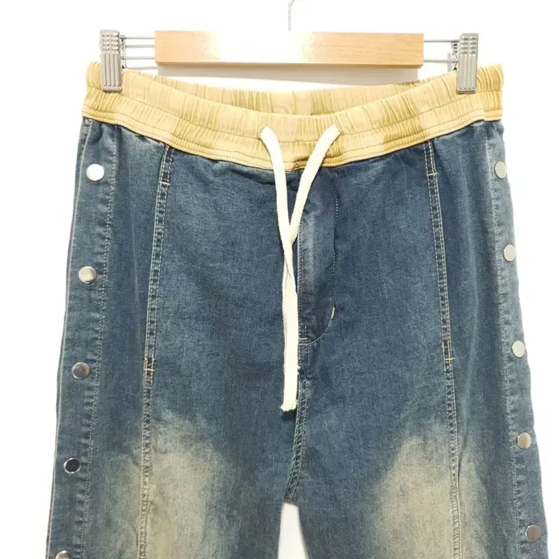 사이드 버튼 밴딩 배색 워싱 데님 팬츠 L_M0653 상품이미지2