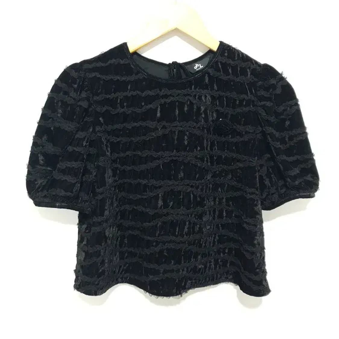 OUEL 오앨 레이스 퍼프 벨벳 블라우스 F_S1025 상품이미지1