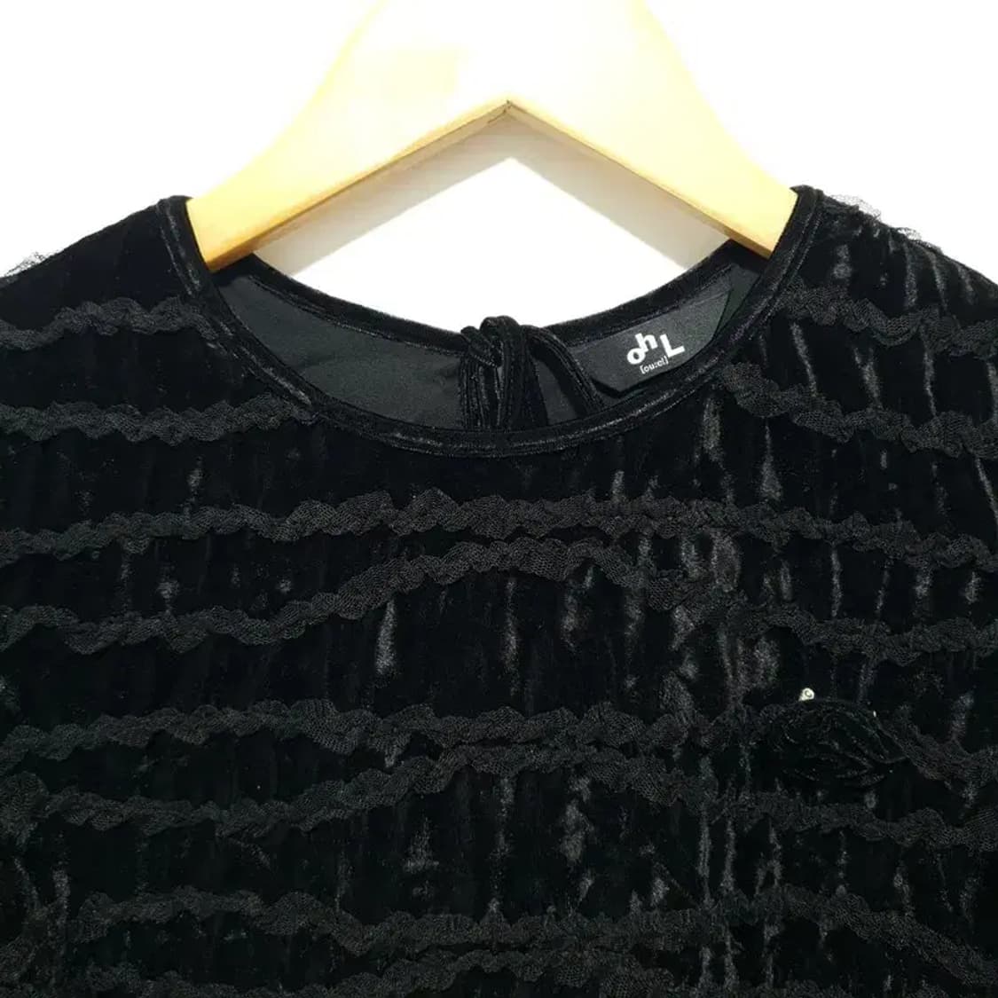 OUEL 오앨 레이스 퍼프 벨벳 블라우스 F_S1025 상품이미지2