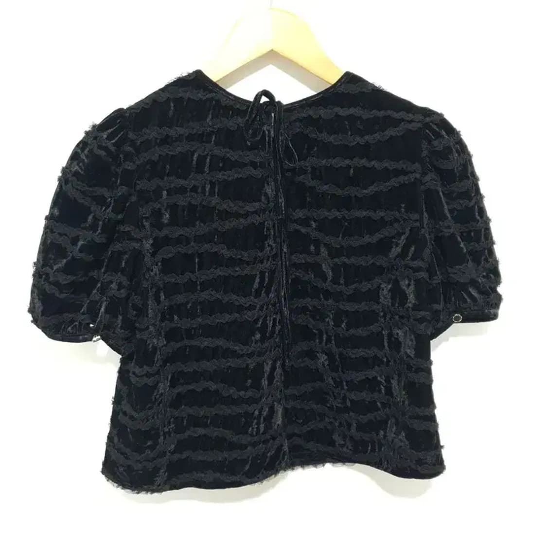 OUEL 오앨 레이스 퍼프 벨벳 블라우스 F_S1025 상품이미지4