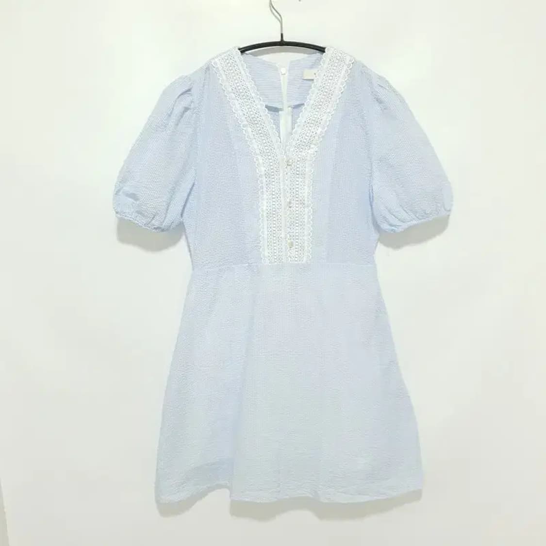 스트라이프 시어서커 퍼프 소매 원피스 F_S1094 상품이미지1