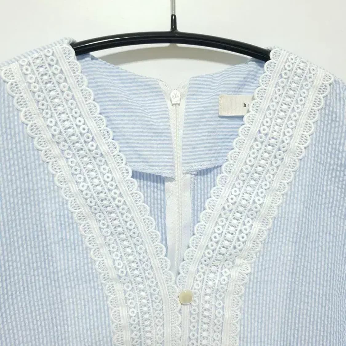 스트라이프 시어서커 퍼프 소매 원피스 F_S1094 상품이미지2