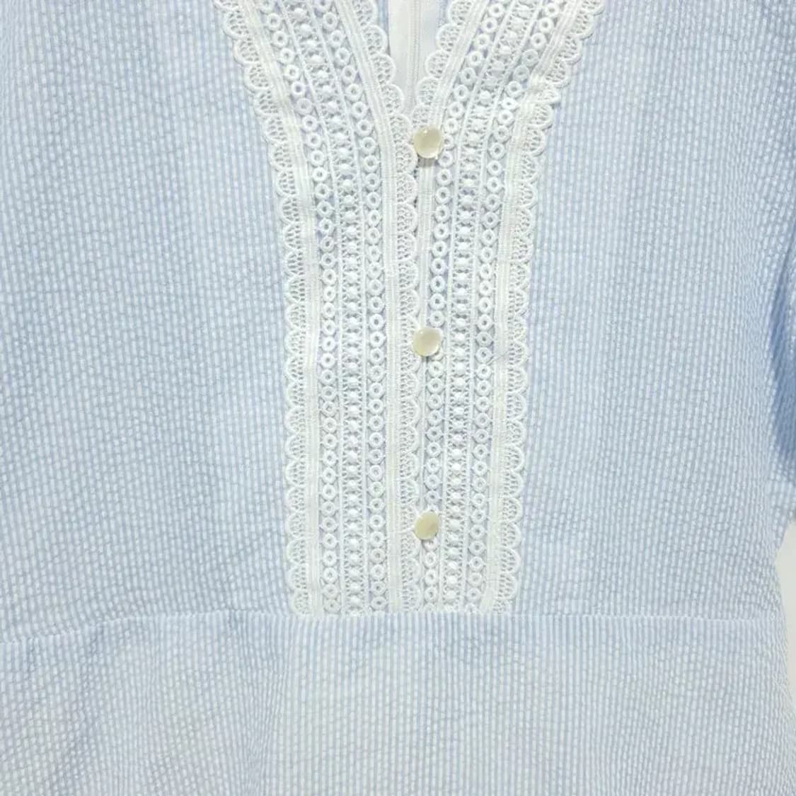 스트라이프 시어서커 퍼프 소매 원피스 F_S1094 상품이미지3