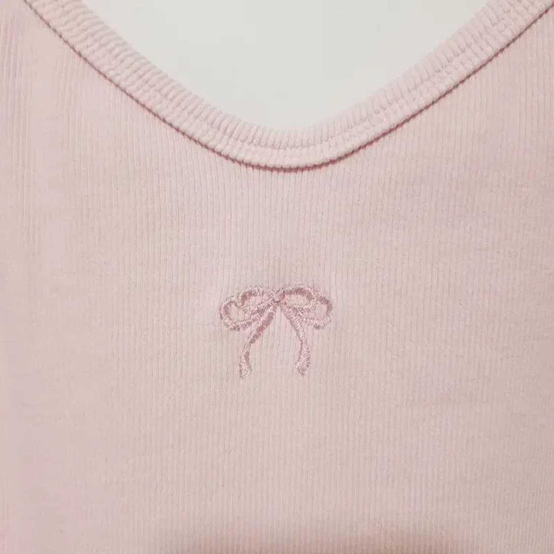 프영띵 리본자수 골지 끈나시 F_S1138 상품이미지2