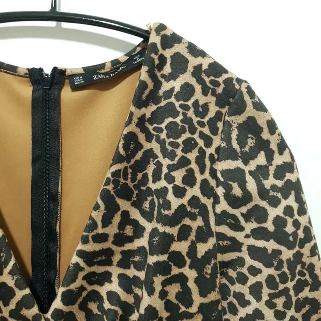 자라 레오파드 호피 스웨이드 브이넥 셔링 원피스 M_M1164 상품이미지2