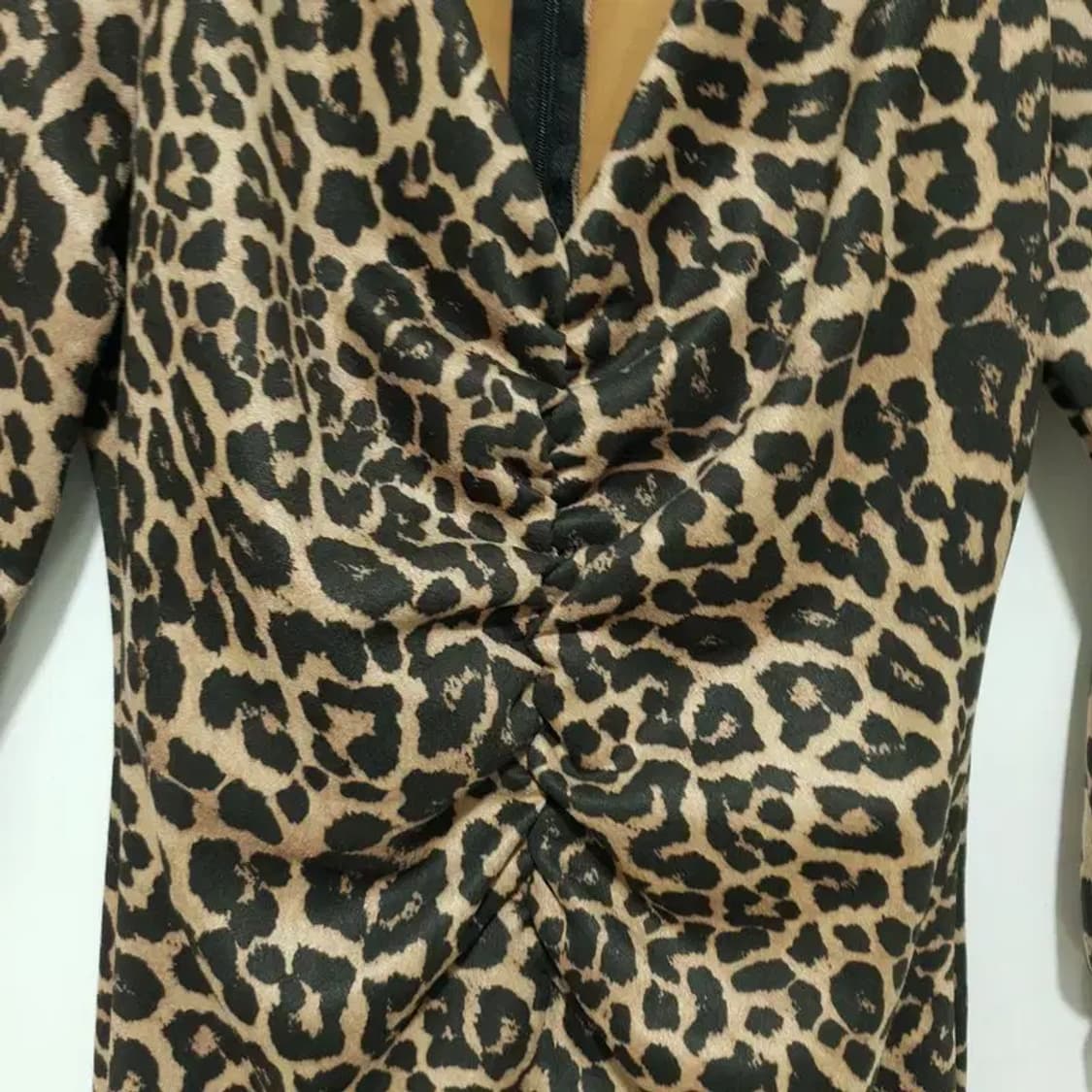 자라 레오파드 호피 스웨이드 브이넥 셔링 원피스 M_M1164 상품이미지3