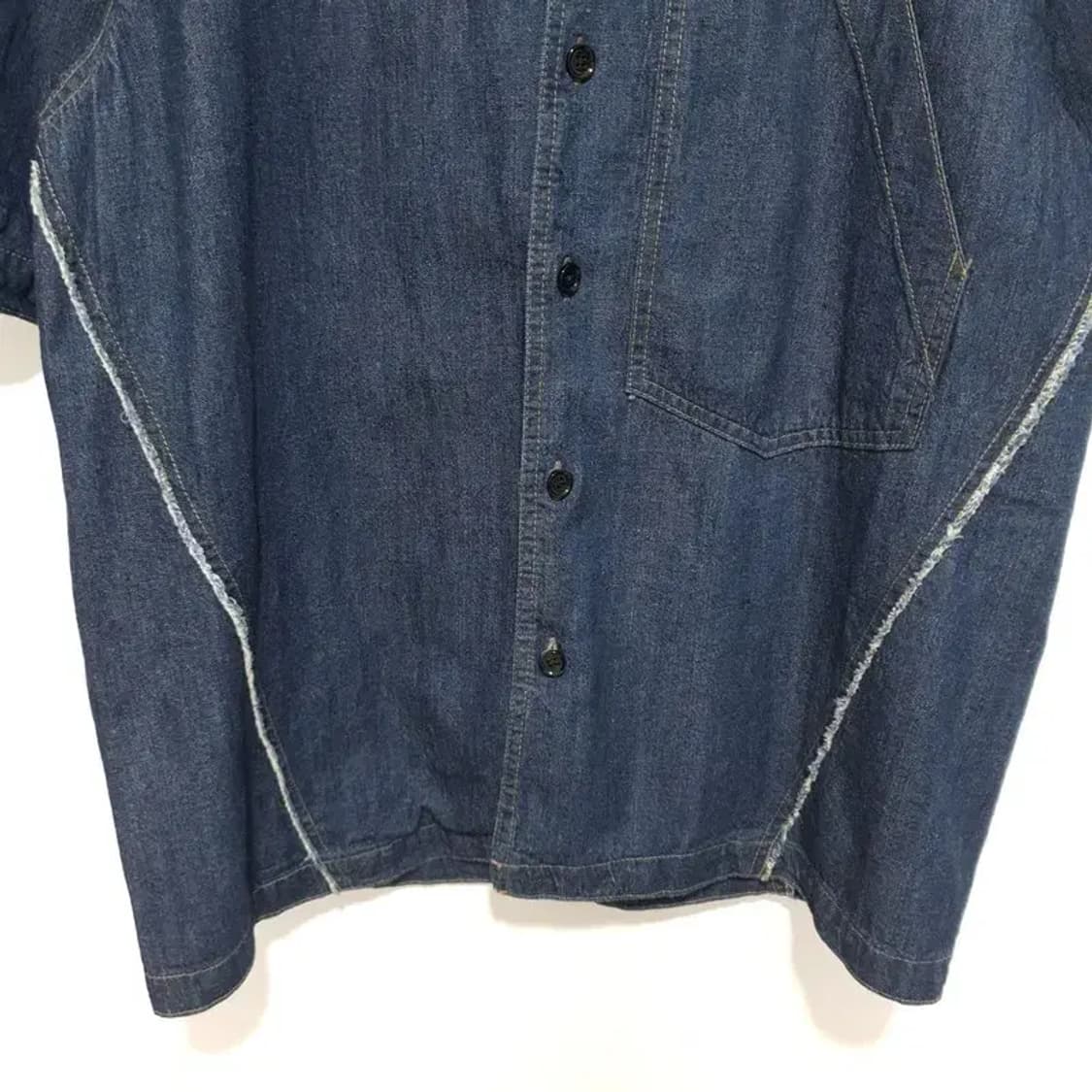 인사일런스 컷오프 린넨 데님 반팔 셔츠 M_S1162 상품이미지4