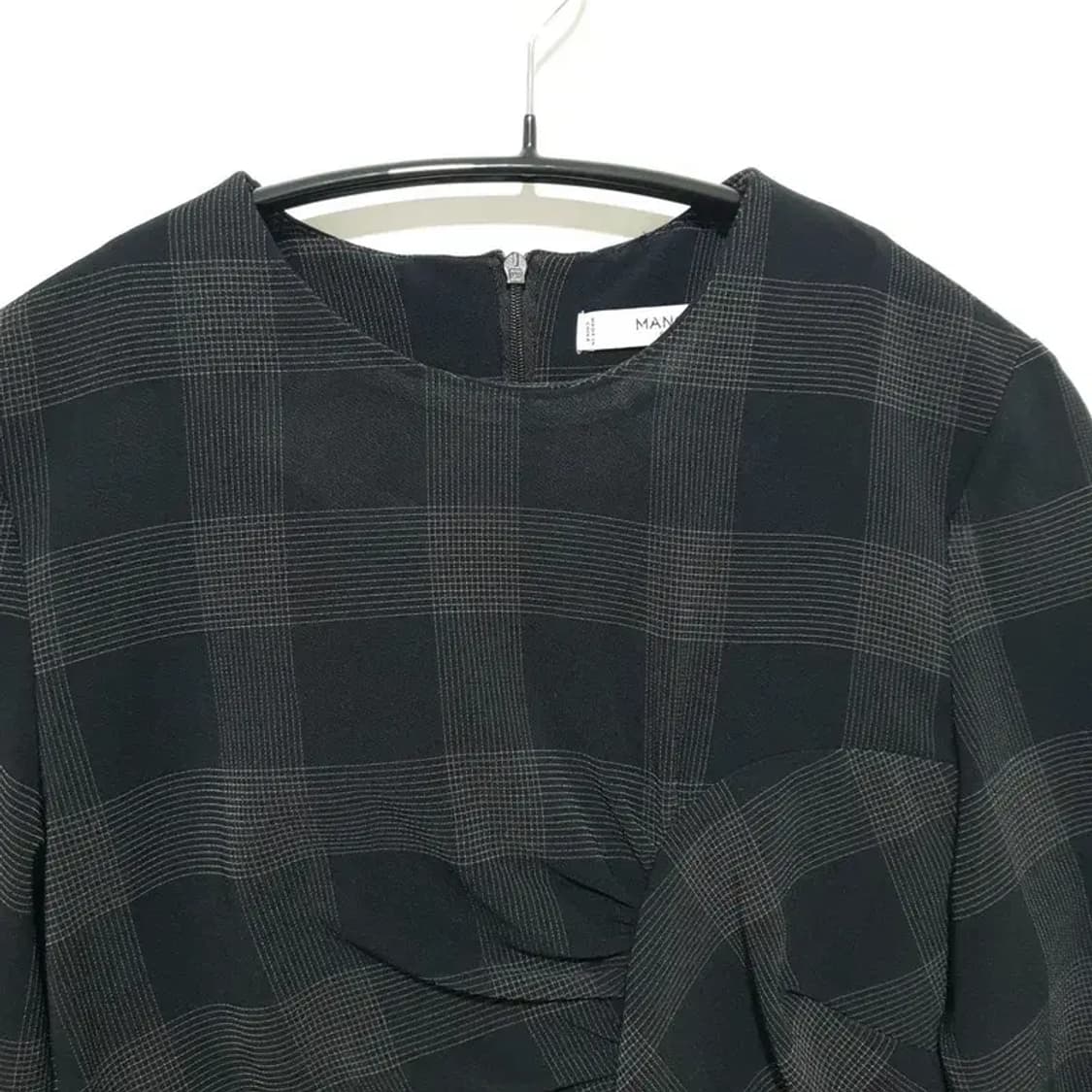 망고 셔링 언발 체크 원피스 XS_M1356 상품이미지2