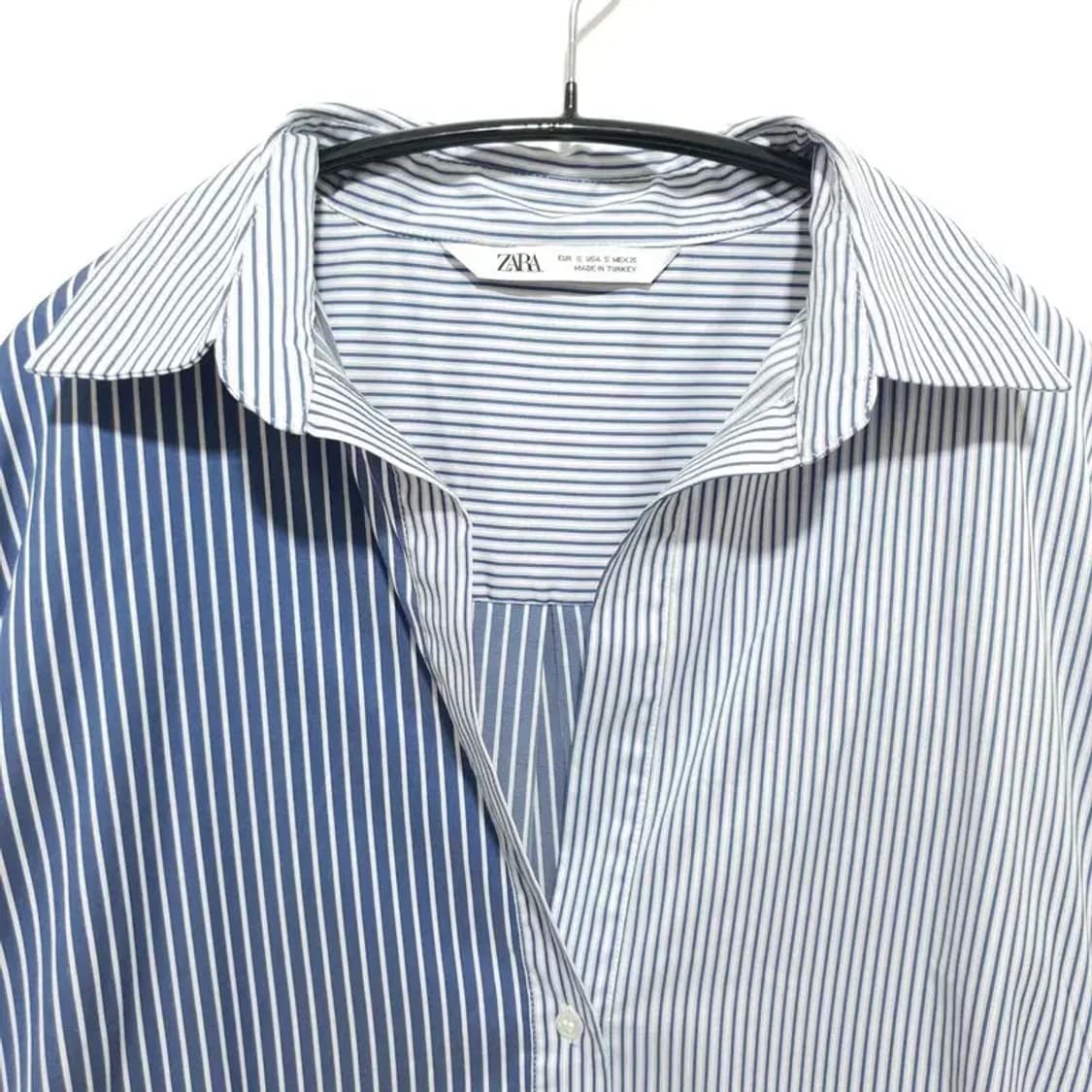 자라 스트라이프 배색 오픈카라 롱 셔츠 S_M1398 상품이미지2