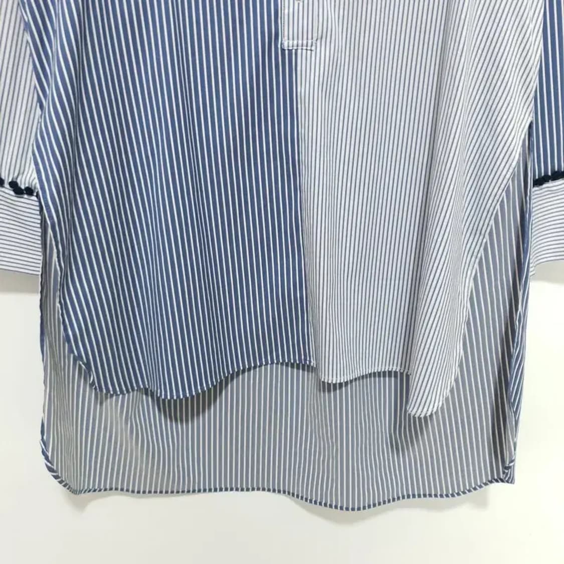 자라 스트라이프 배색 오픈카라 롱 셔츠 S_M1398 상품이미지4