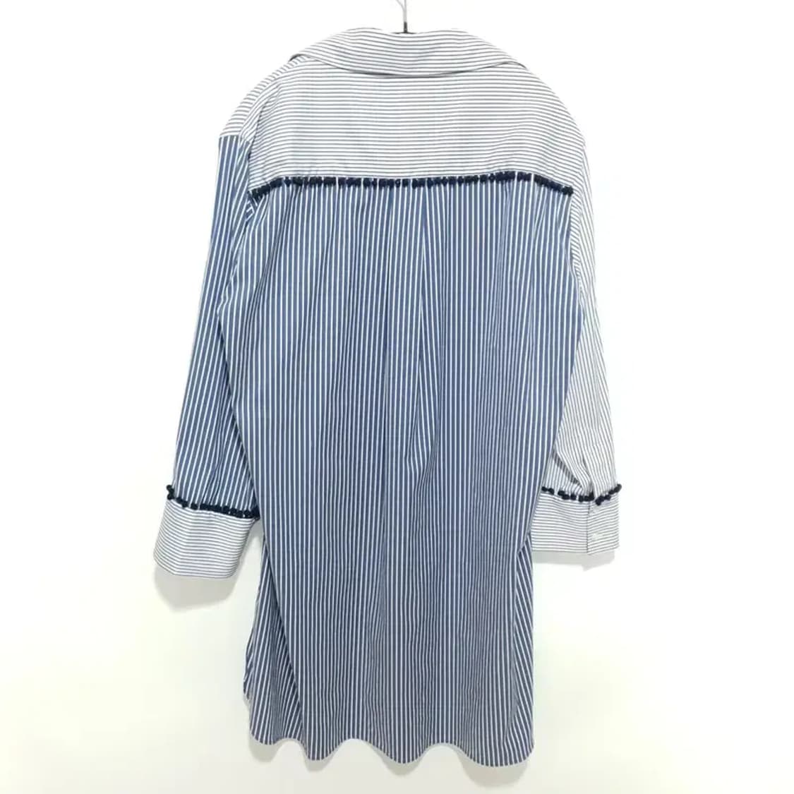 자라 스트라이프 배색 오픈카라 롱 셔츠 S_M1398 상품이미지6