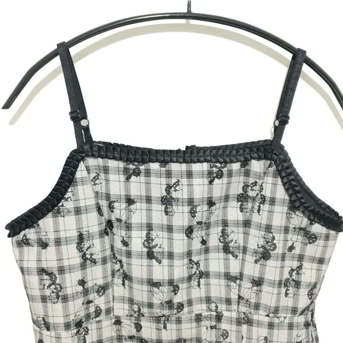 체크 끈나시 나비 자수 원피스 M_S1328 상품이미지2