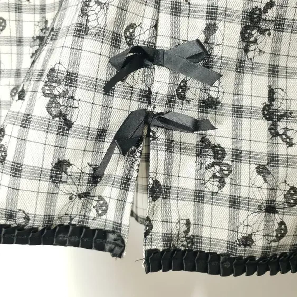 체크 끈나시 나비 자수 원피스 M_S1328 상품이미지4