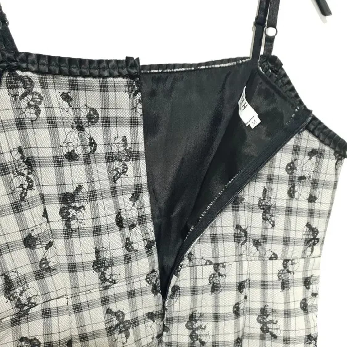 체크 끈나시 나비 자수 원피스 M_S1328 상품이미지6