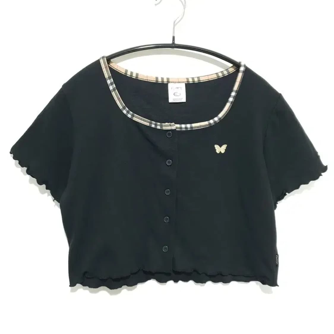 팬시클럽 체크 반팔 크롭 가디건 OS_S1343 상품이미지1