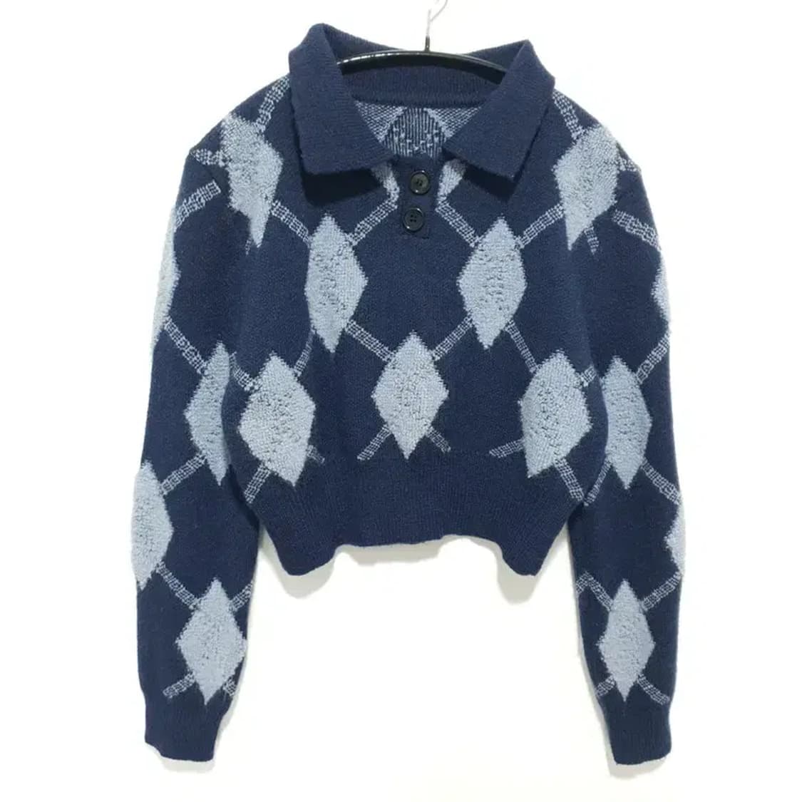 아가일 크롭 카라 니트 F_M1552 상품이미지1