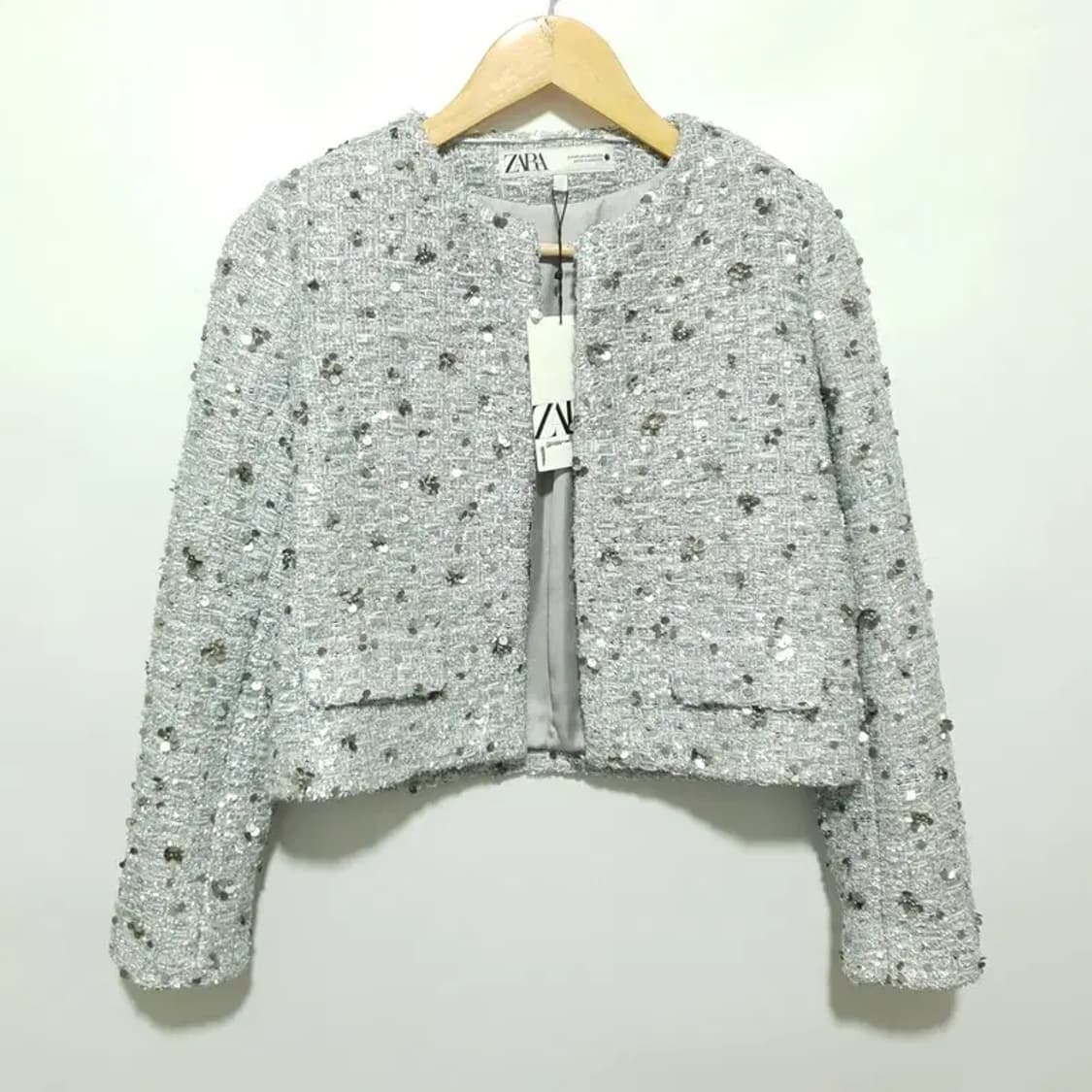 자라 시퀸 스팽클 트위드 오픈 자켓 XS_M1714 상품이미지1