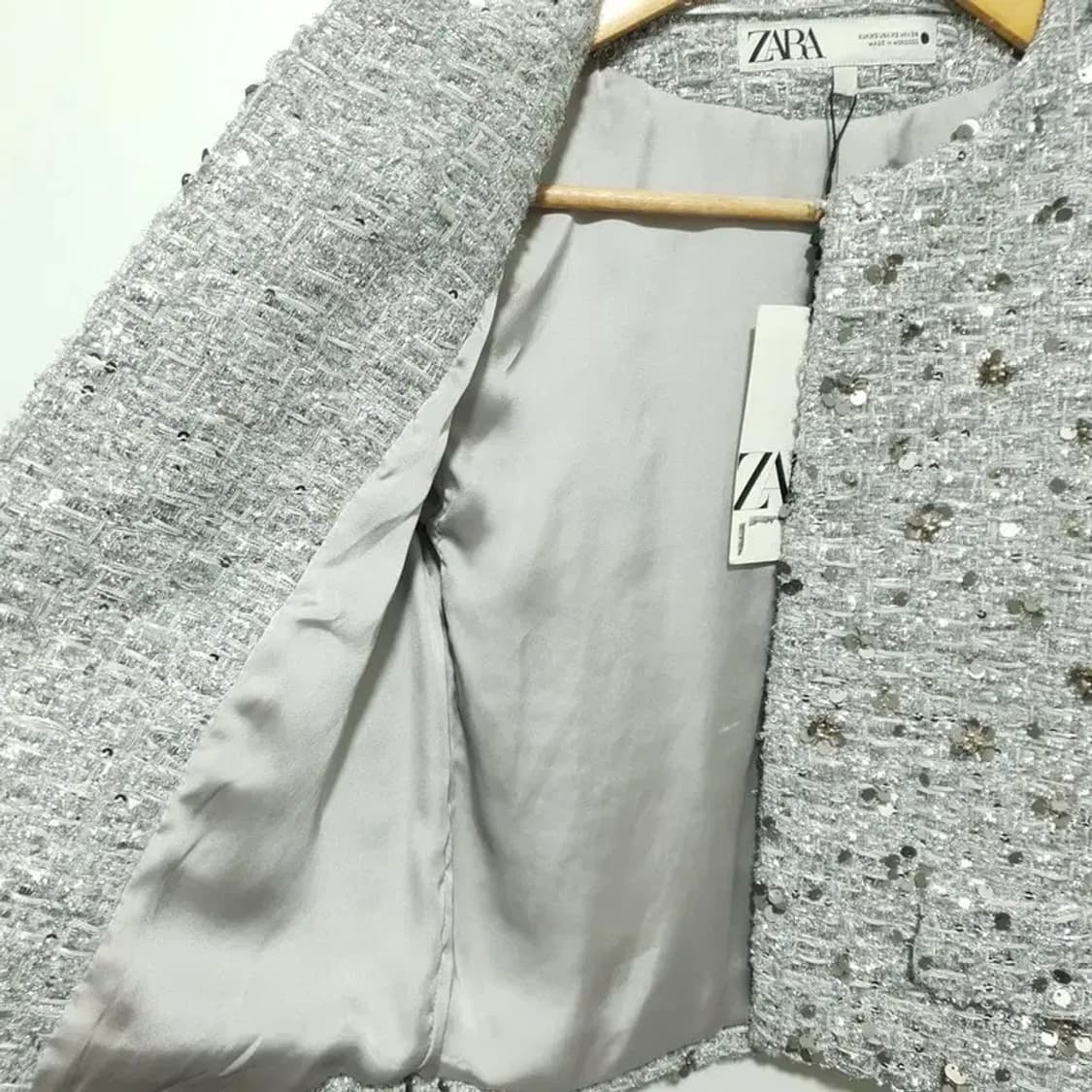자라 시퀸 스팽클 트위드 오픈 자켓 XS_M1714 상품이미지5