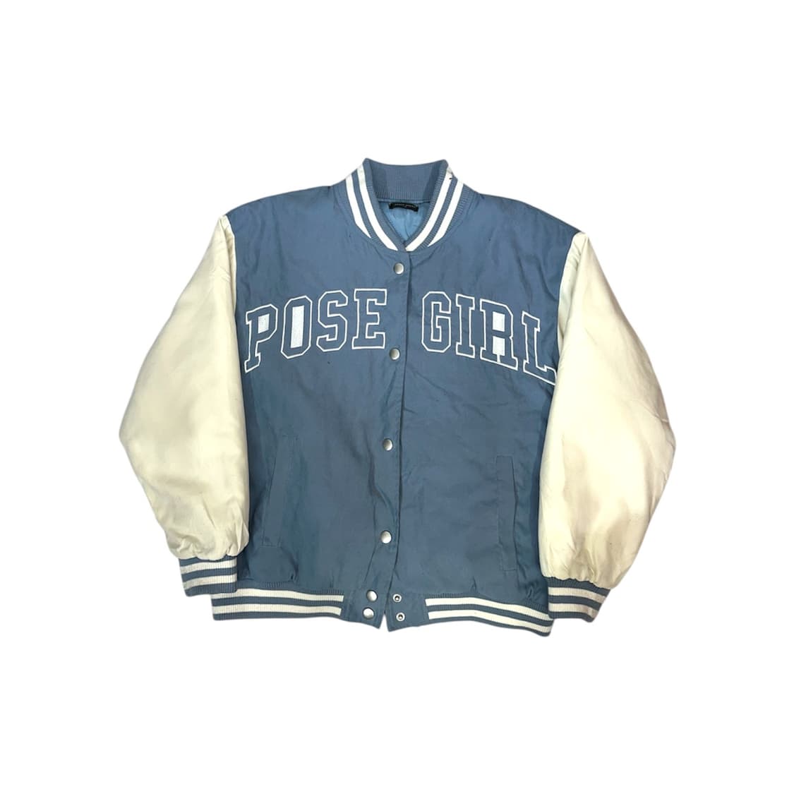 일본 빈티지 스카이 블루 화이트 누빔 바시티 스타디움 자켓  상품이미지5