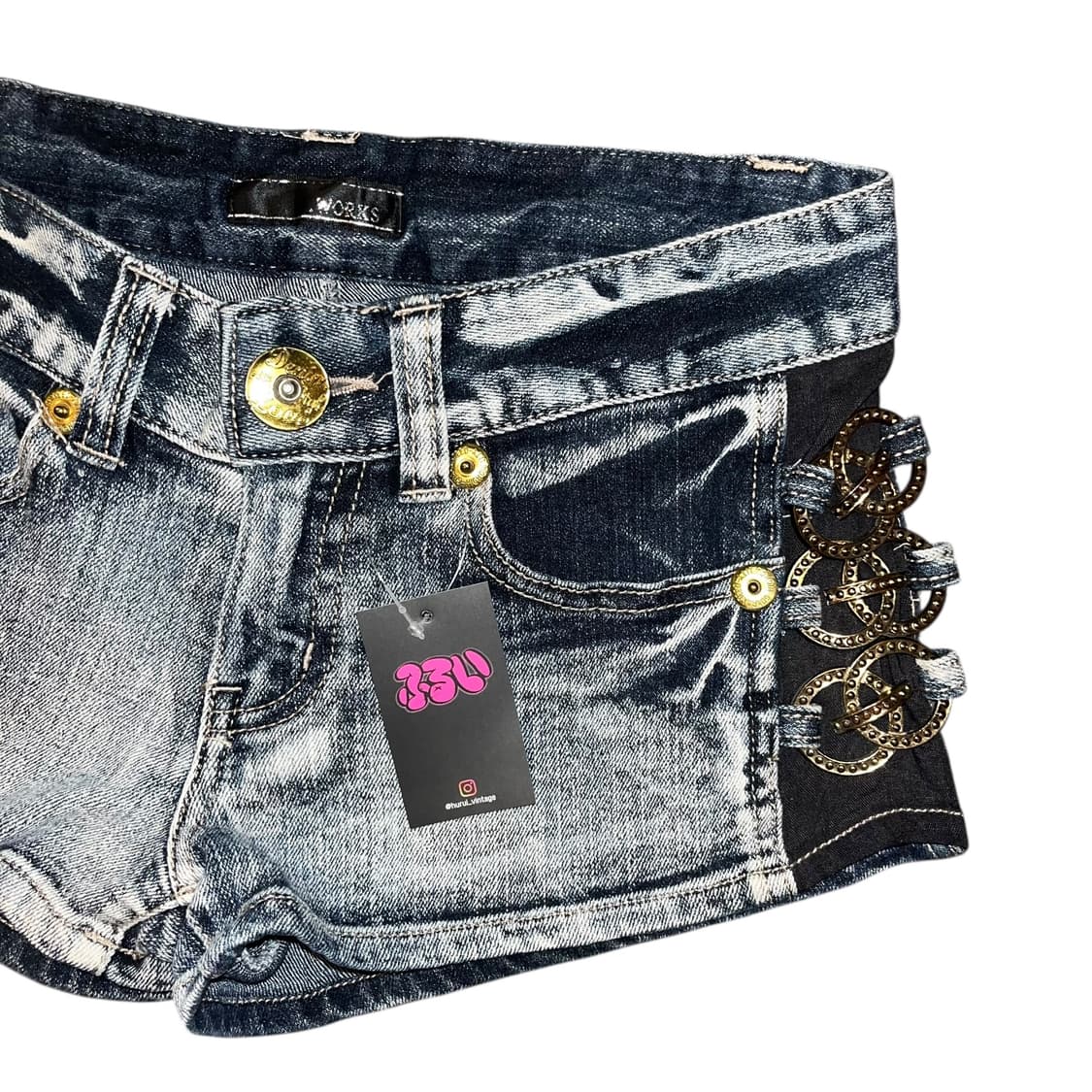 WORKS 사이드 링 데님숏팬츠 갸루y2k펑크 상품이미지2