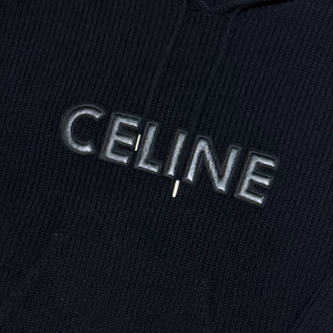 [오버핏 M/새상품급] 셀린느 리브드 레더패치 로고 울 후드티 블랙 상품이미지2