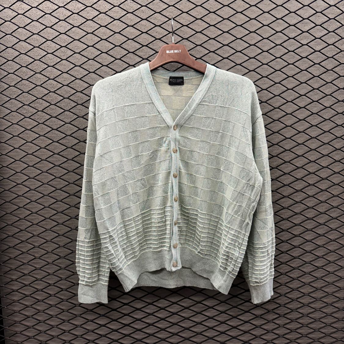 JPN VINTAGE V넥 가디건 엠보싱 라인 리버스 블록 패턴 디테일 상품이미지2