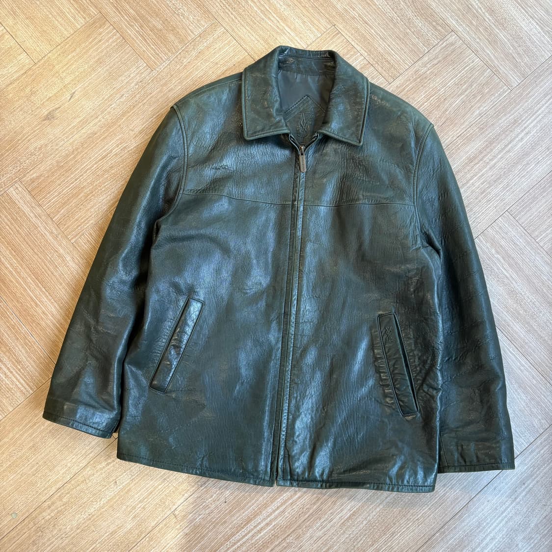 90s YSL 입생로랑 그린 양가죽 레더 자켓 상품이미지1