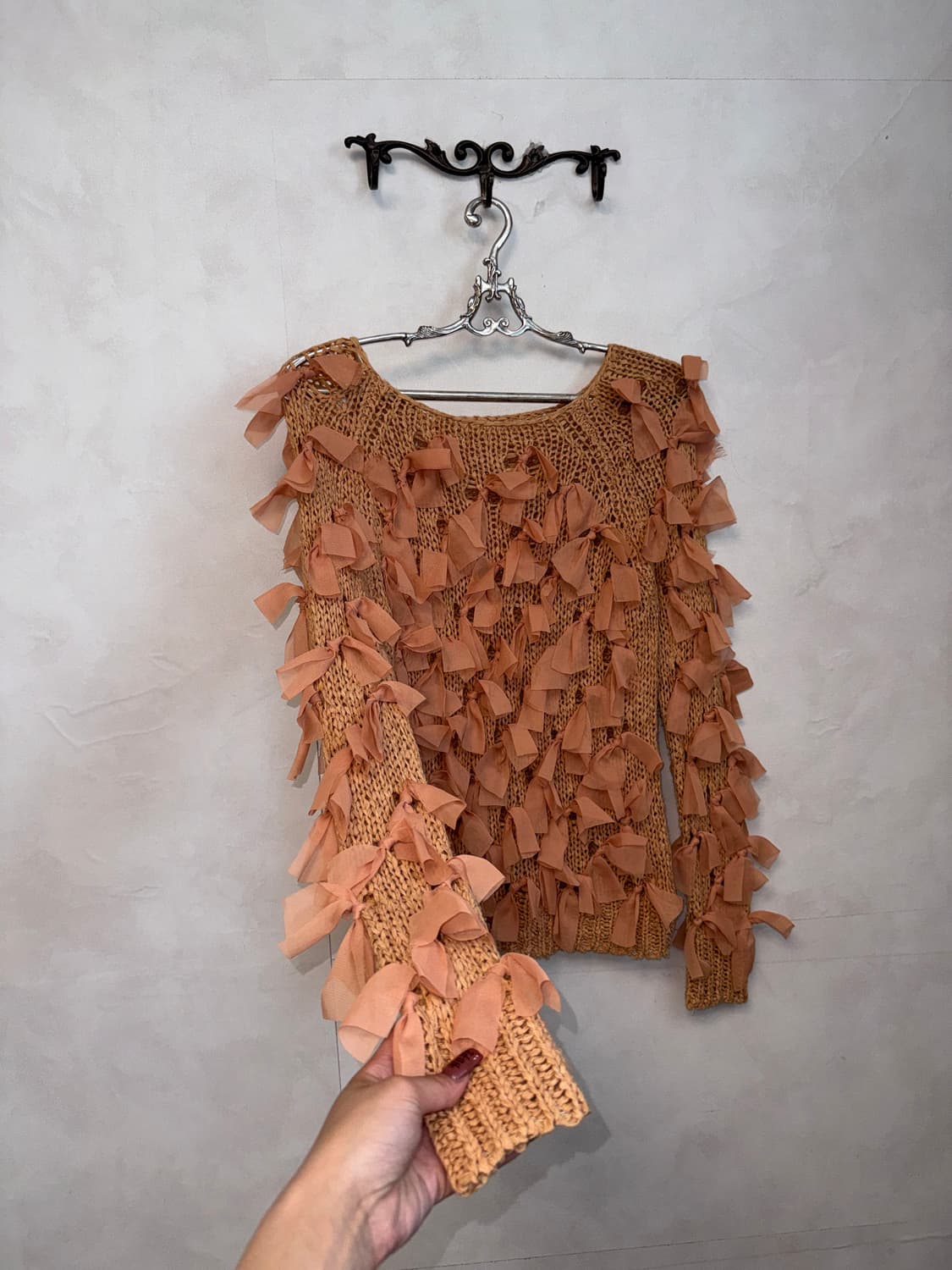 Mute orange ribbon trimmed loose knit 상품이미지3