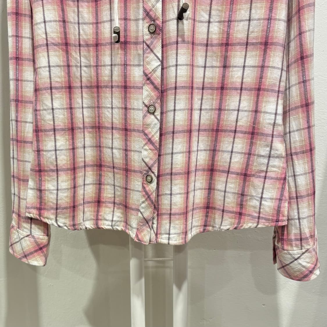 일본 빈티지 핑크 체크 글리터 모리걸 후드 셔츠 상품이미지5