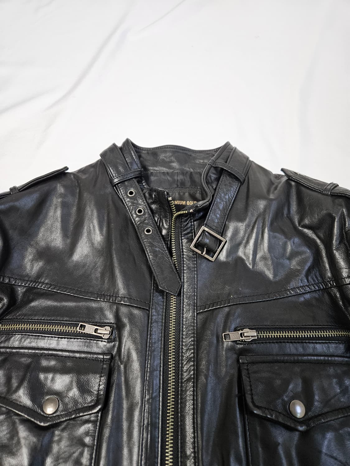 론프리미어골드 하이넥 버클 양가죽 레더자켓 램스킨 100 상품이미지3