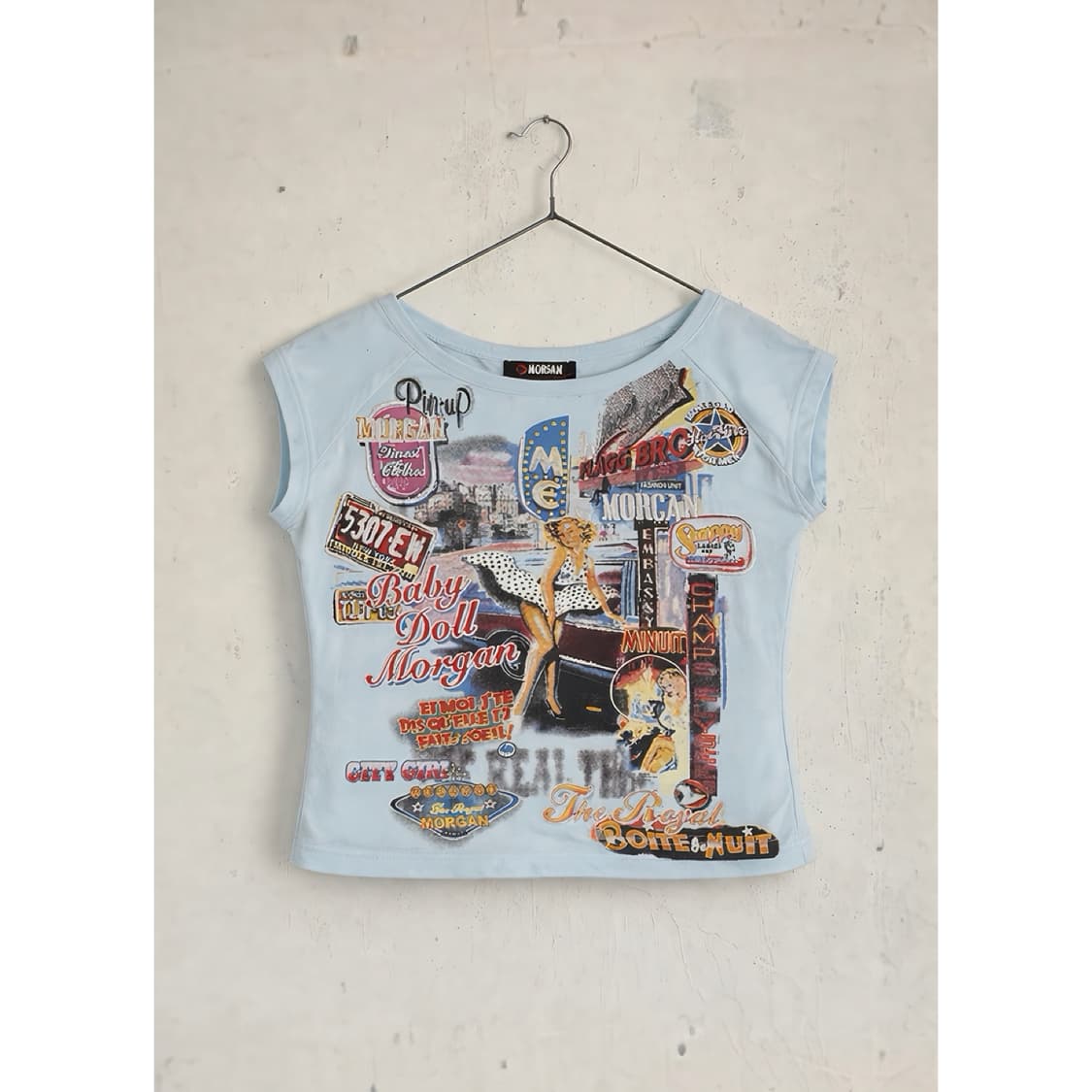 Y2K 콜라주 캐릭터 하늘색 탑 상품이미지1