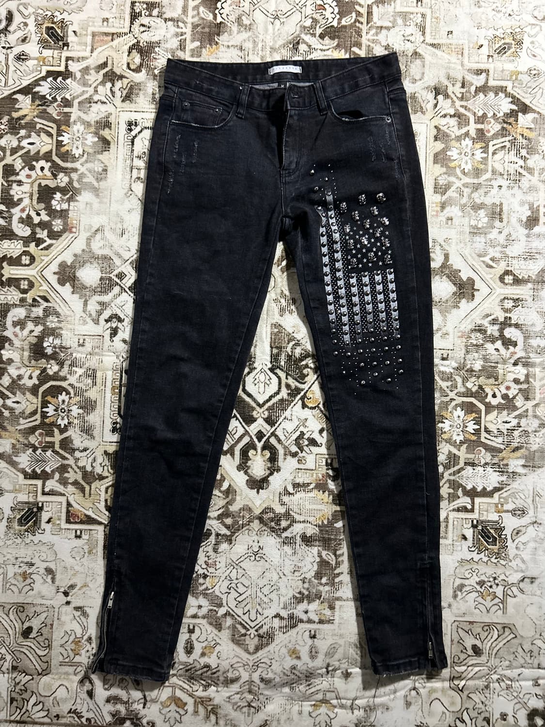 skull attached punk black denim 상품이미지1