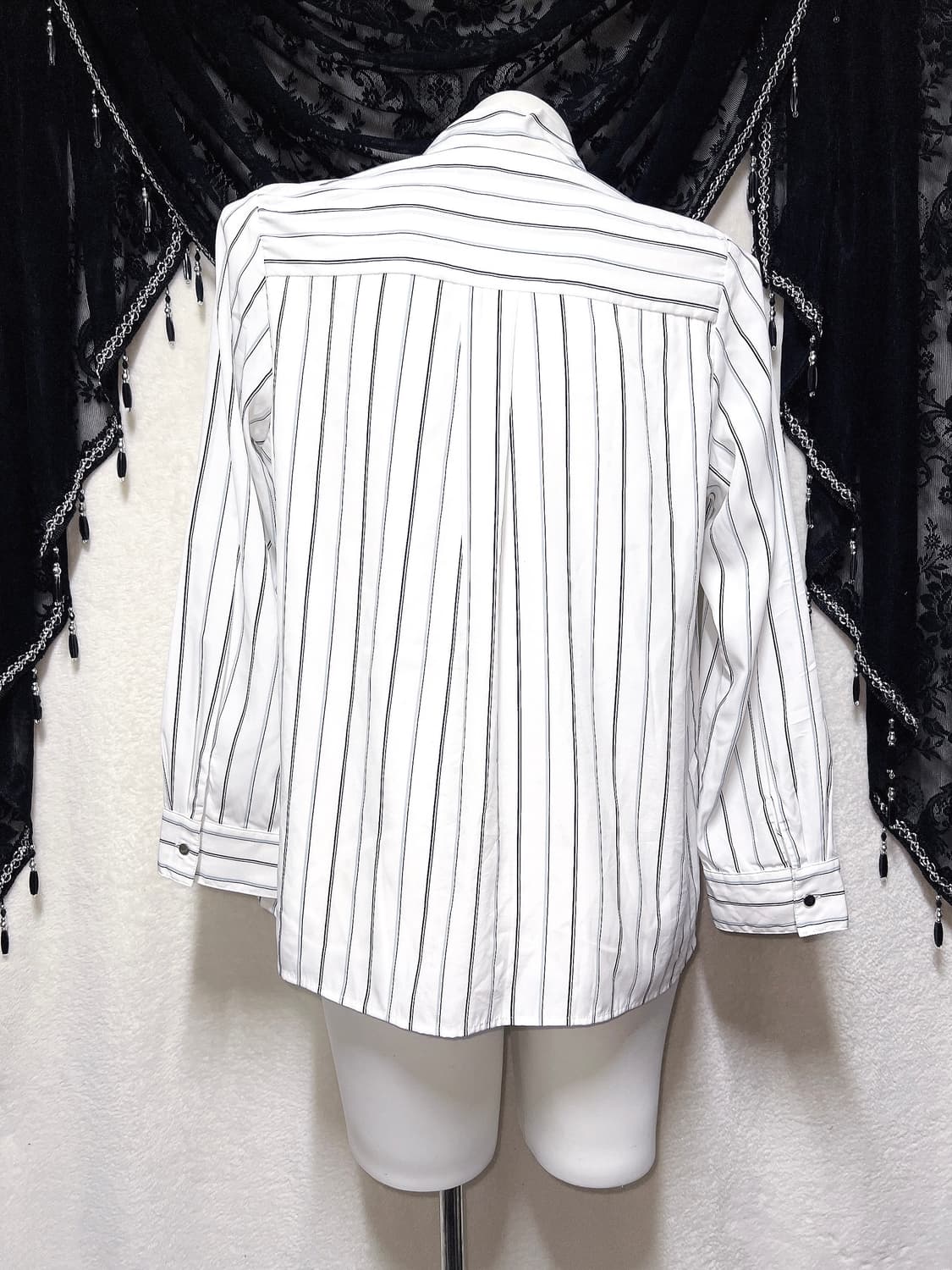 로맨틱갸루 스트라이프 타이 블라우스 셔츠 로걀탑 긱시크 프레피 오피스 상품이미지6