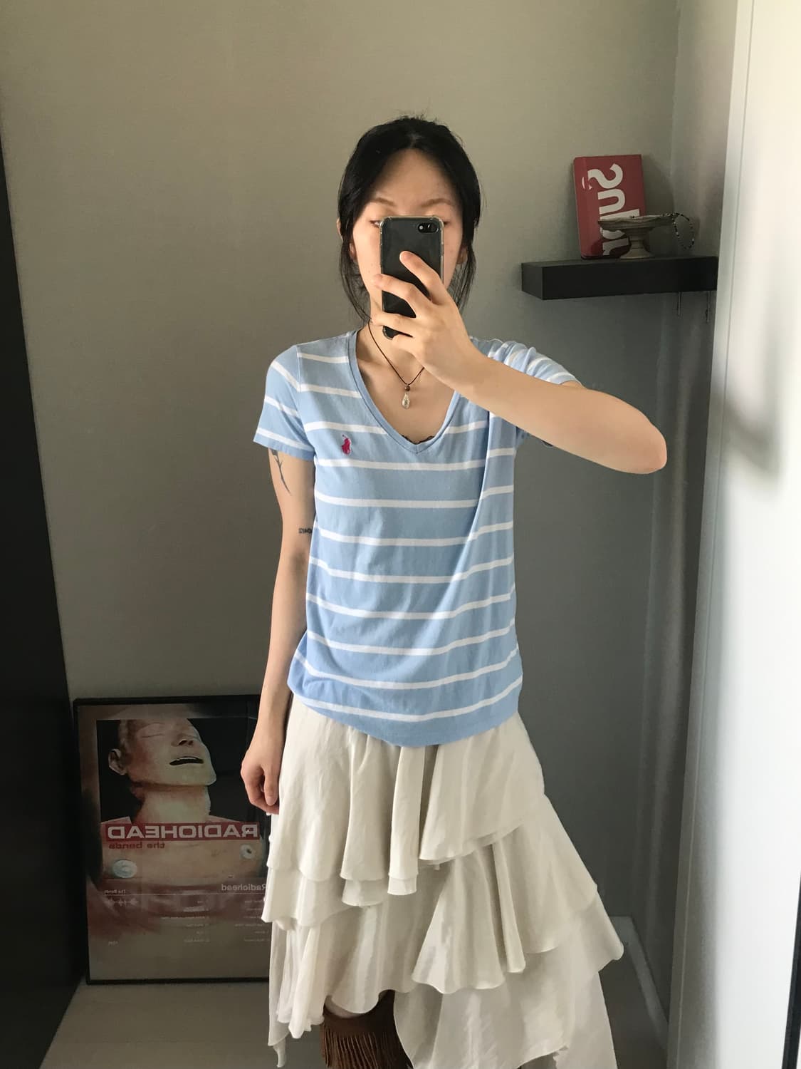 폴로 랄프로렌 포니 로고 스트라이프 브이넥 반팔티 상품이미지3