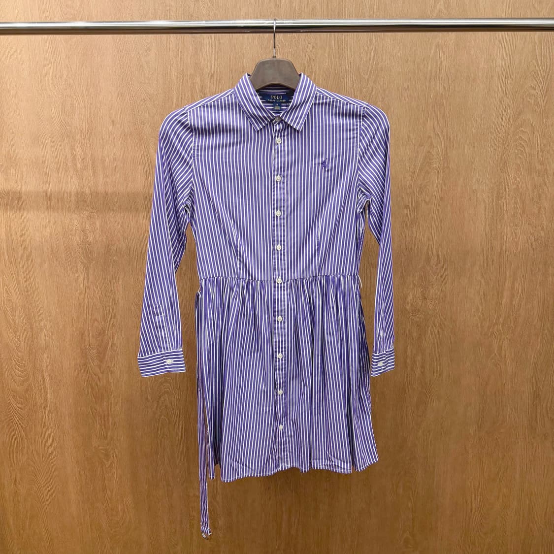 폴로 랄프로렌 셔츠 원피스 스트라이프 패턴 로고 자수 스트랩 디테일 퍼플 상품이미지2