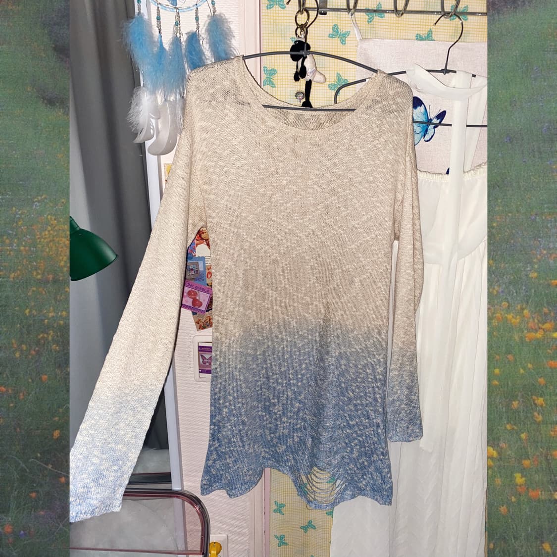 하늘색 데미지 그라데이션 롱 니트 상품이미지10