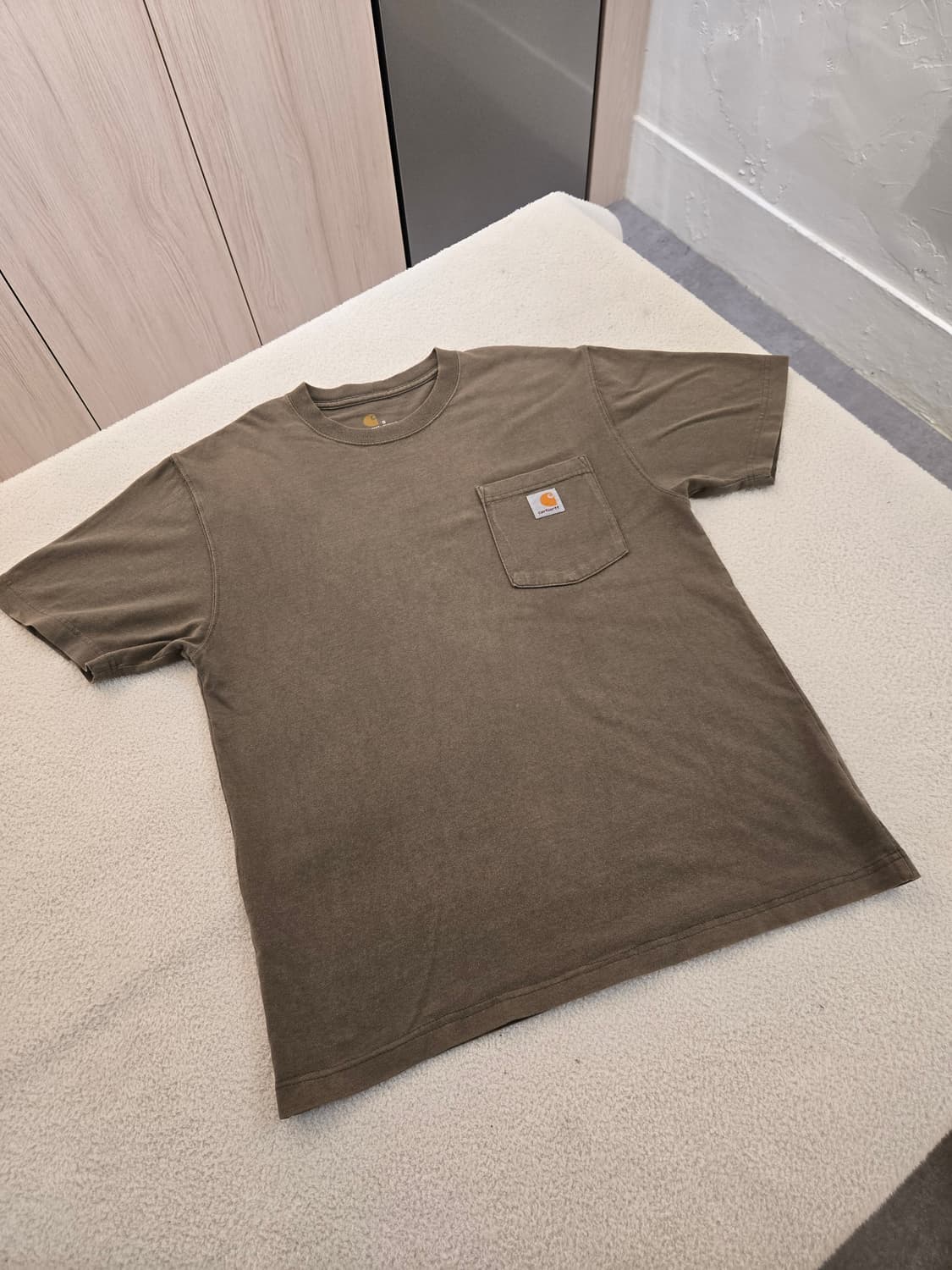 맛있게 익은 칼하트 포켓 반팔 티셔츠 카키 S 상품이미지3