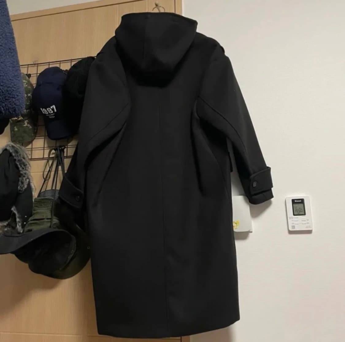 (M)파르티멘토 오버사이즈 멜톤 더플 롱 코트 블랙 상품이미지3