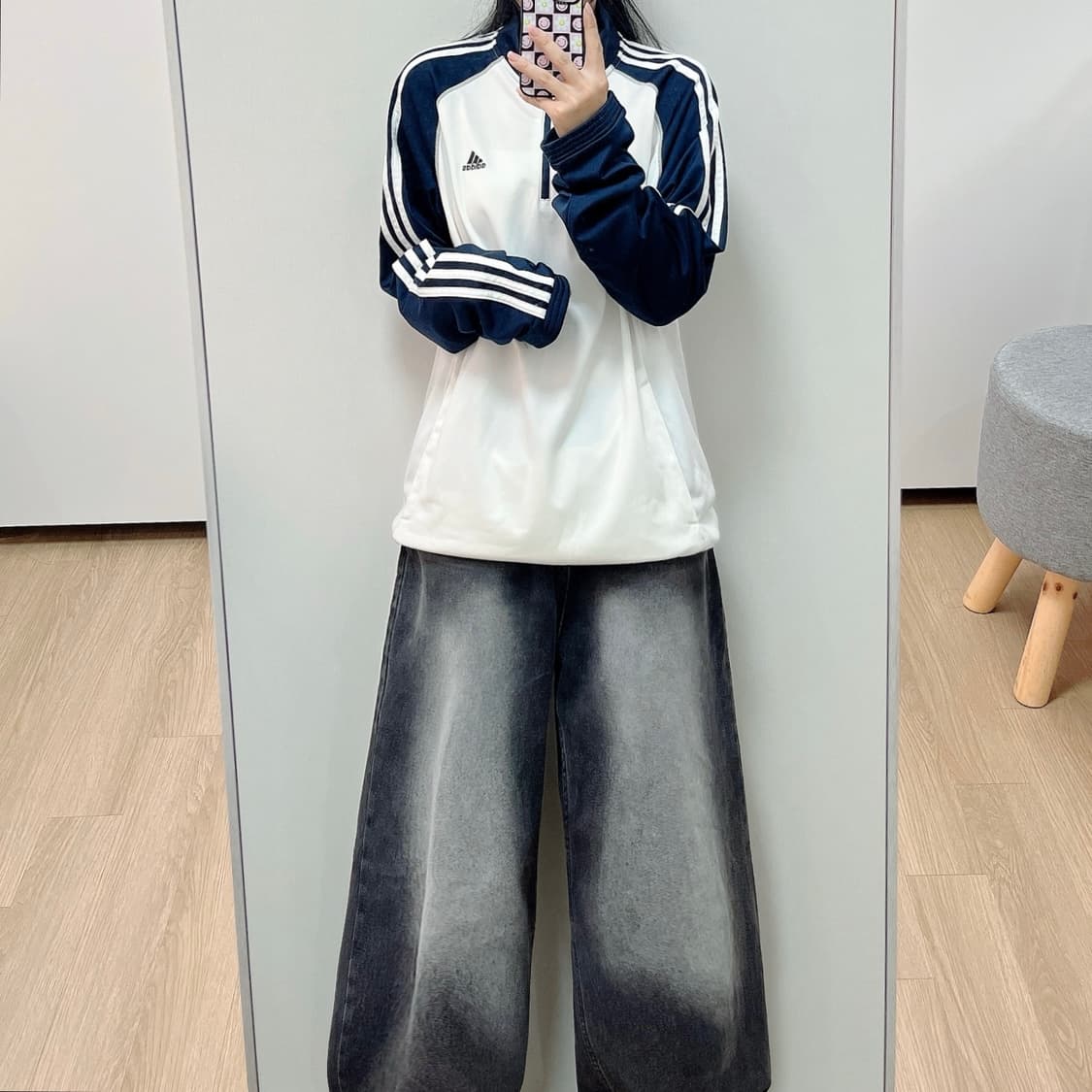 아디다스 화이트 네이비 풀오버 하프집업 져지 상품이미지1
