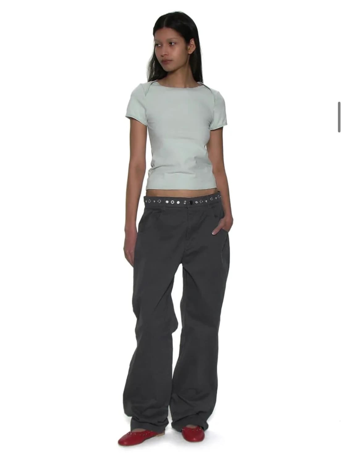 파르티멘토 우먼 투웨이 메탈 포인티드 더블 웨이스트 팬츠 차콜 상품이미지1