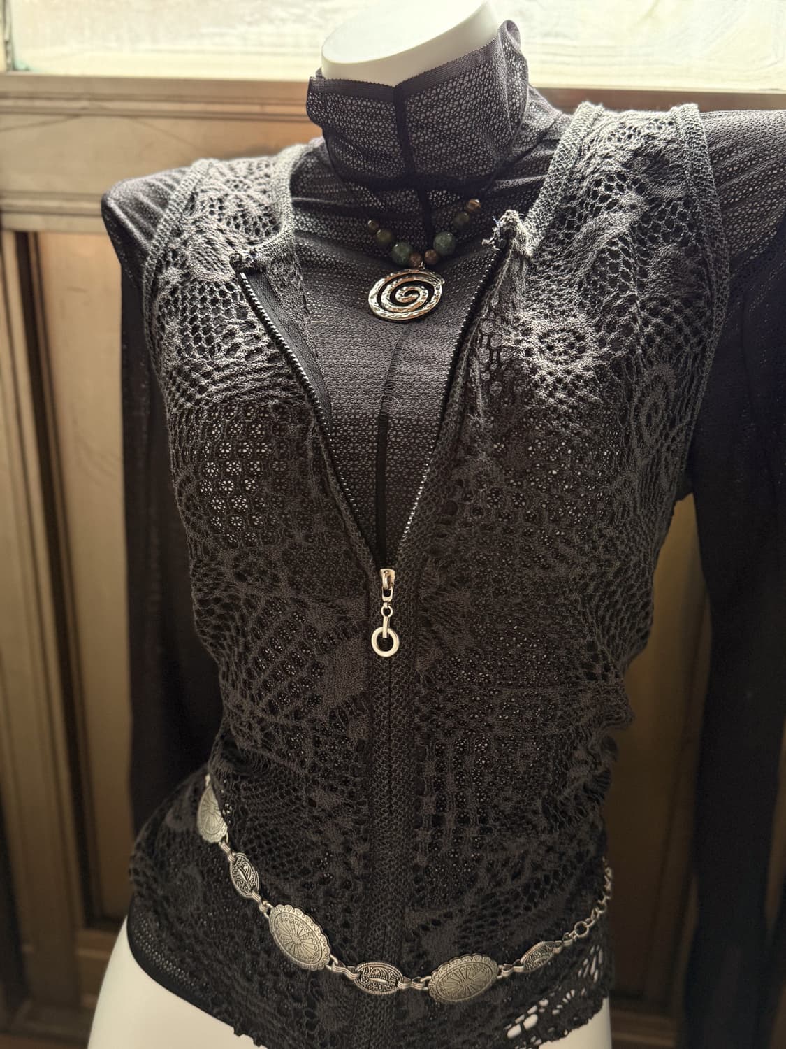 Charcoal Crochet Zip-Up Vest 0072 상품이미지3