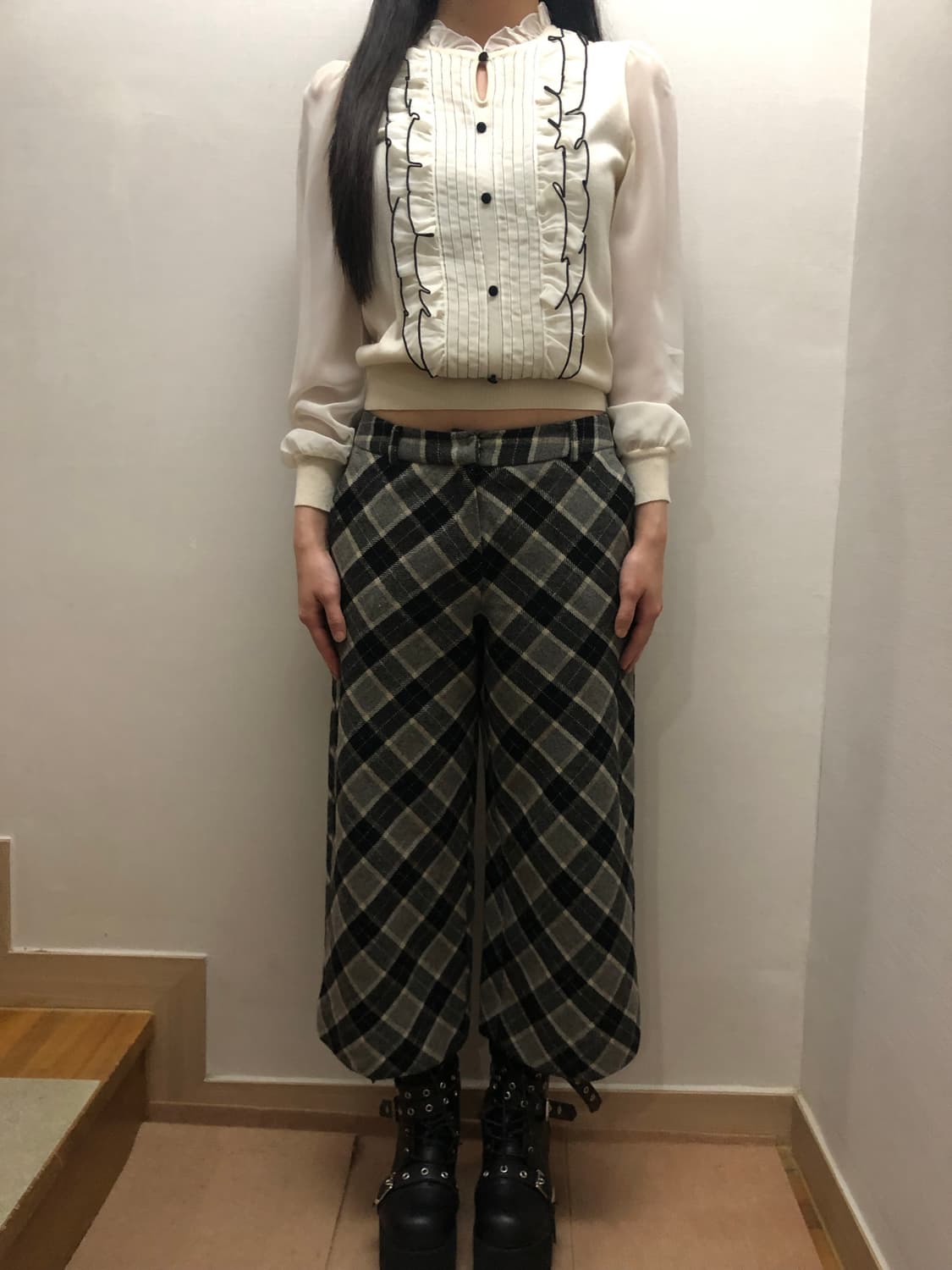 빈티지 그레이 체크 울 팬츠 상품이미지7