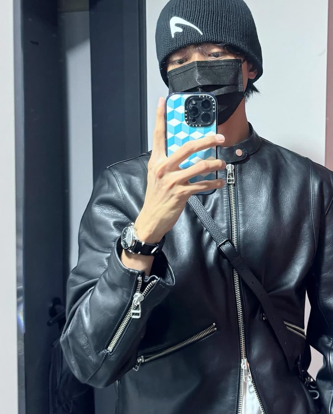 토니웩 레더 카프 레이서 블루종 자켓  L 사이즈 상품이미지2