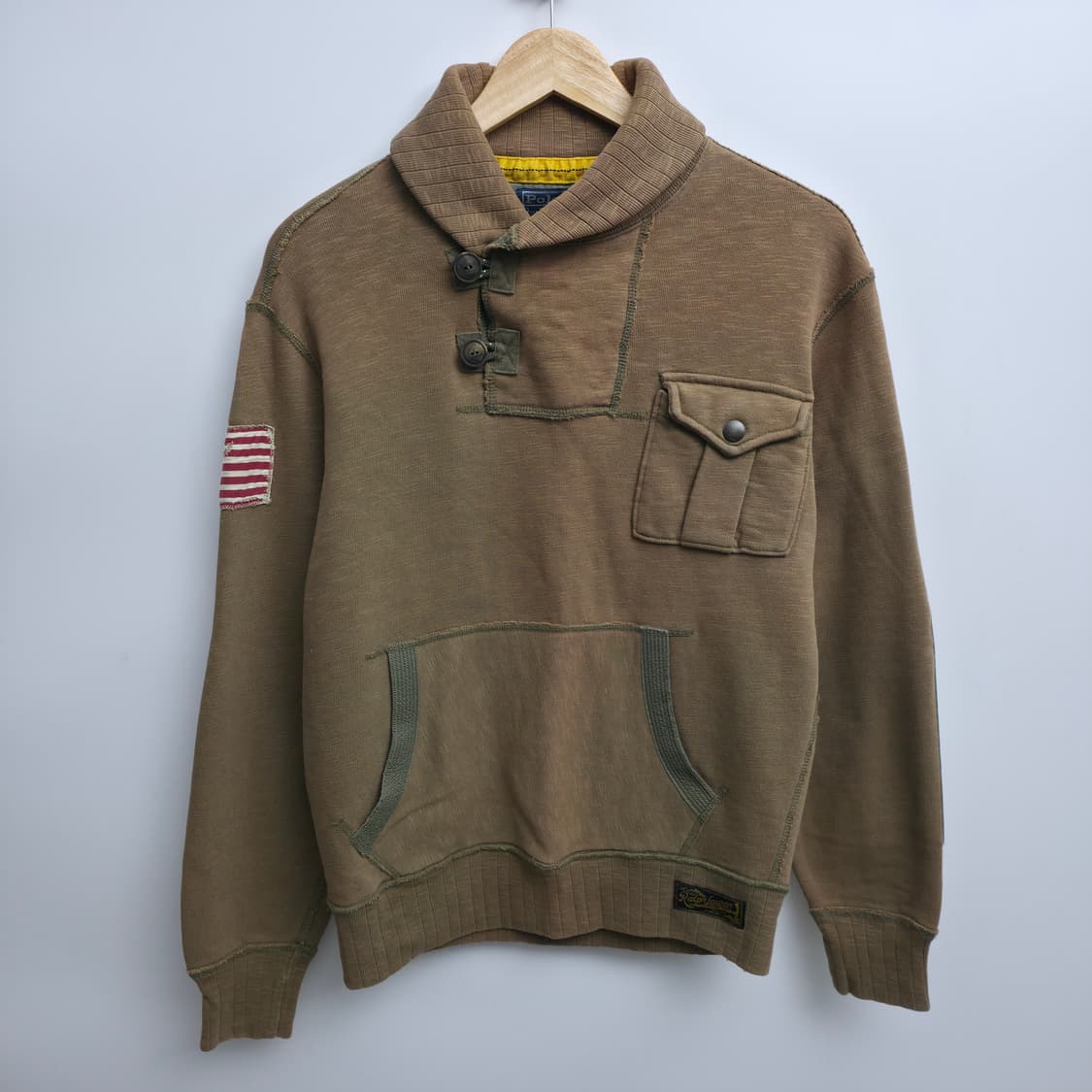 [M] 폴로 랄프로렌 성조기 숄카라 스웻셔츠 카키 상품이미지1