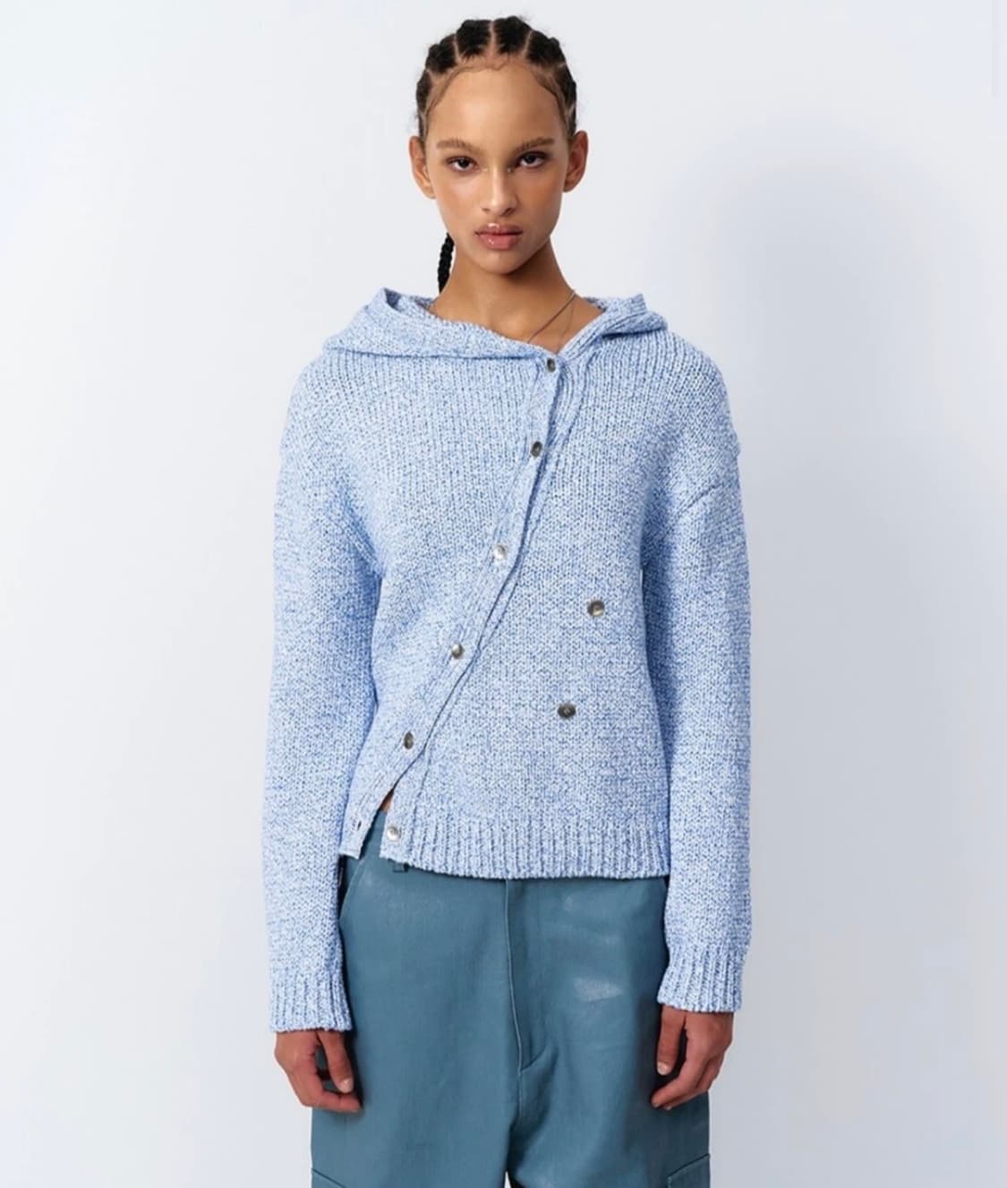 Leey diagnal hooded cardigan blue 상품이미지2
